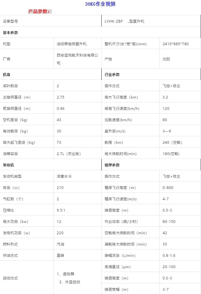 西安藍(lán)悅油動無人直升機植保機